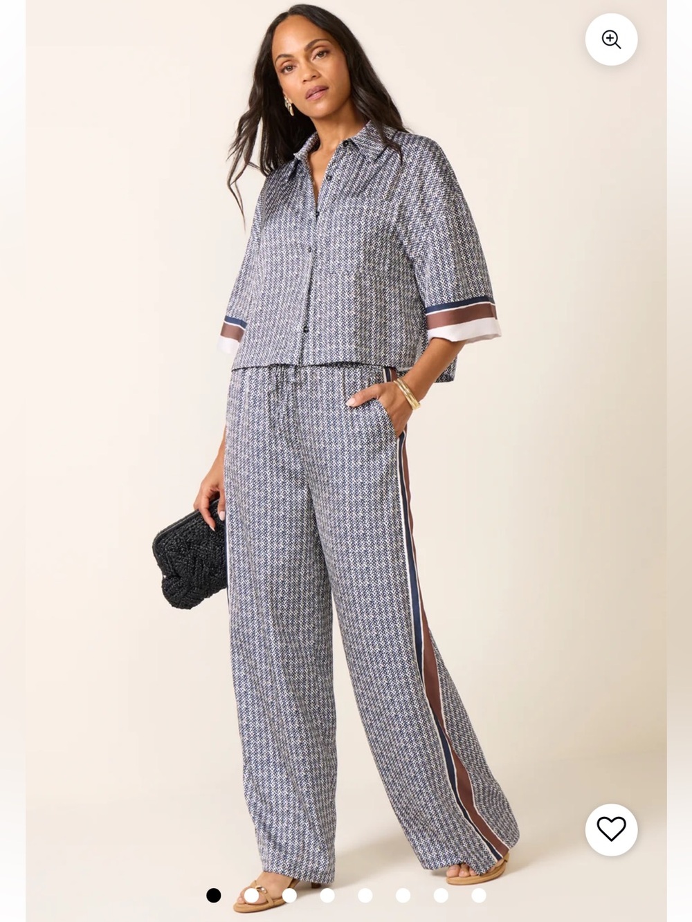 Evereve Printed Tala with Track Stripe Track Pants Satin Pull-on Wide Leg Pant S
